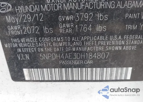 2013 Hyundai Elantra Gls из США, поврежденный, VIN 5NPDH4AE3DH184807